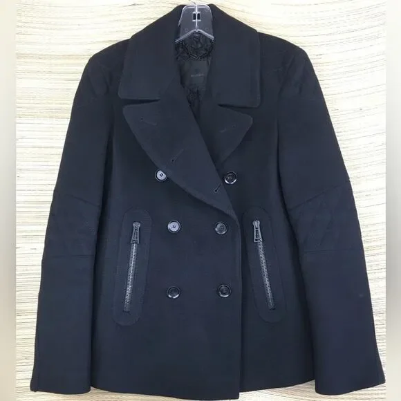 Belstaff Dallington Double Breast Cropped Pea Coat Cashmere/Wool Blend Black S - Picture 5 of 16